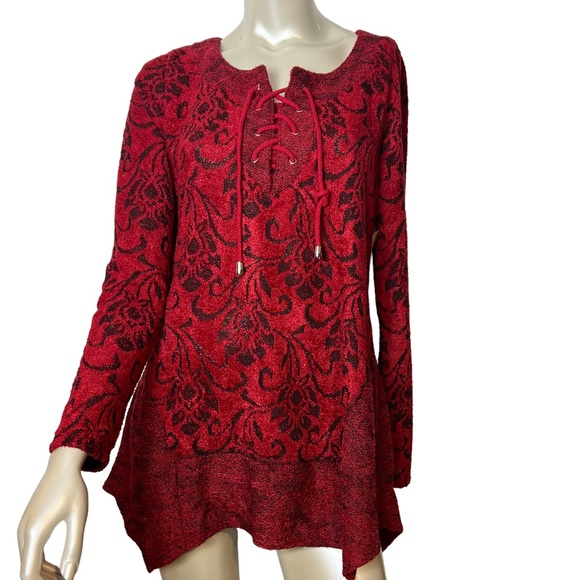 One World brand Red and Black Tapestry inspired Long Sleeve Sweater - Picture 11 of 11